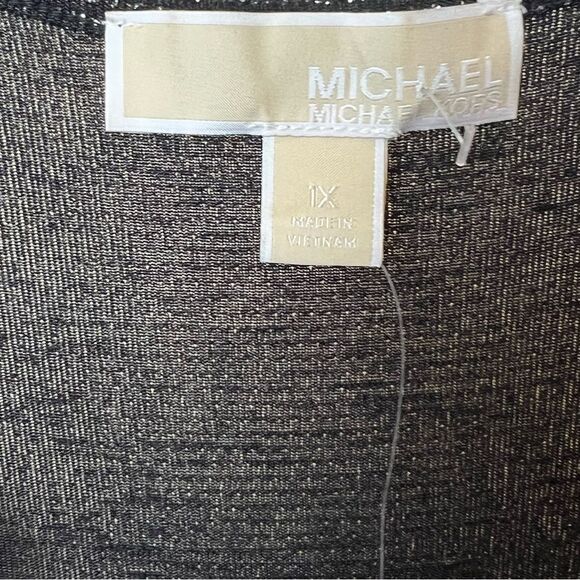 Michael Michael Kors, Metallic Knit Wrap Cocktail Dress, 1X Black, Gold, Silver - Picture 10 of 14